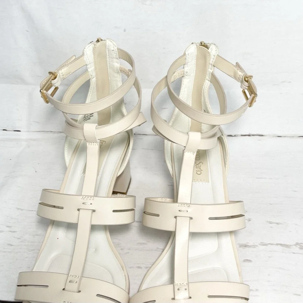 Franco Sarto Korie Shoes Women's 9.5M Beige Leather Ankle Strap Strappy New
